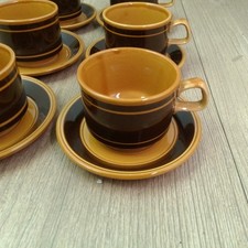 Royal Alma Brown Amber Stripe Cup & Saucers Set of 6 Retro Vintage 1970s Staffs.