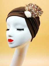Brown & Ivory Feather Turban