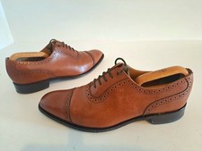 CHARLES TYRWHITT SIZE 9.5 F TAN LEATHER SEMI BROGUE SHOES IN VERY GOOD CONDITION