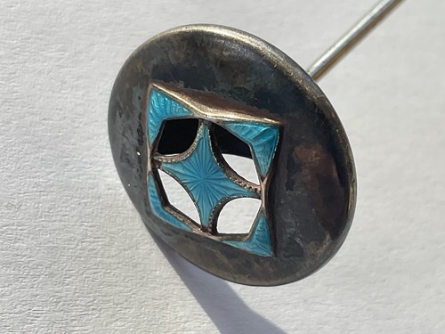 Silver enamel hat pin - hat,