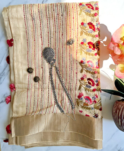 Hand embroidered indian saree - ,