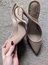 Nude Patent Pointed Toe Red Sole Sling Back Heels Shoes UK 6 New