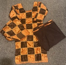 Indian Punjabi full Patiala salwar suit Brown & Orange check with gold dupta