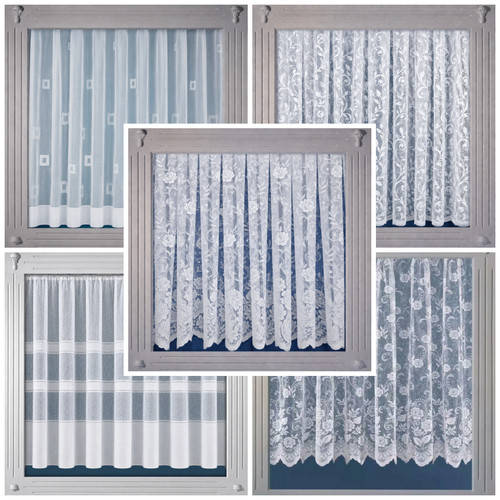 White lace window net curtains - white,