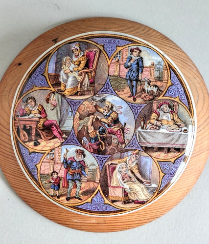 Antique prattware pot lid - prattware,