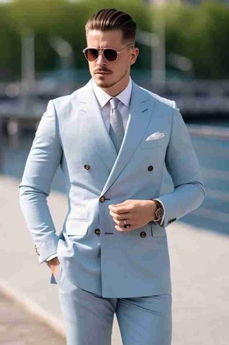 Men sky blue double breasted - men's, double-breasted