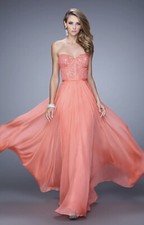 La Femme Coral Chiffon Sweetheart Fit Flare Prom/Evening Homecoming Dress Size 2