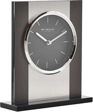 Mantel Clock Black Glass & Brushed Silver Aluminium Black Face Silver Bezel 2893