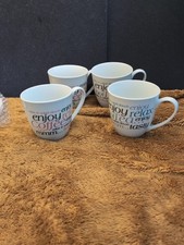 4 Rayware Fine Porcelain Words Pattern Large Mugs Coffee Enjoy 10.5cm x 11.5 cm
