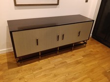 Modern Sideboard Cupboard Dark Brown Wood with Gold Handles Storage Unit