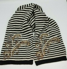 Knitted Scarf Black & White Embellished Beads Warm Cosy Winter Gift (2281)