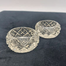 Cut Glass Candle Tea Light Holders x2 5.2cm Diameter Vintage