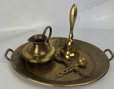Vintage Brass Ornaments Assorted Joblot - Tray, Spoons, Bell, Jug