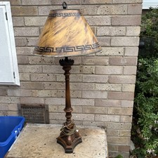 Wood & Brass Corinthian Column Style Table Lamp Working Beautiful Rare Large