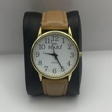 36mm Mabz London WORKING Round White Dial Brown Strap Unisex Quartz Watch