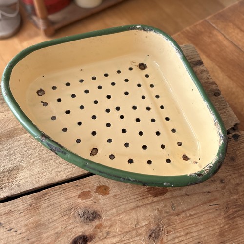 Vintage cream green enamel - vintage,