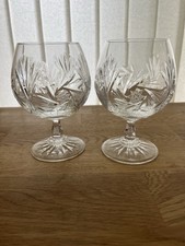 Cut Glass Crystal Brandy Glasses x 2