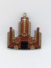 Pierre -Bex Inspired Vintage City Line Enamel Brooch, Red And Gold