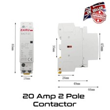 2 Pole 20 Amp Contactor Din Rail Mount Relay Unit Module 1NO 1NC  *UK Supply*