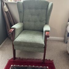 Brown Wooden Frame High Back Armchair with Tapestry Fabric Seat & Back