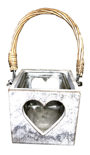 Wood effect heart tea light - wood,