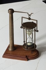 Hanging Hourglass Sand Timer – Brass & Wood – Excellent Condition