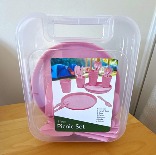 31pc pink plastic picnic - pink,