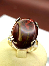 Large Sterling Silver 925 Sonoran Seam Agate Ring Size R Mexican Gemstone
