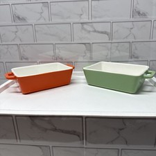 Mini Rectangular Ceramic Oven Dishes x 2 Orange/Green Airfryer Microwave