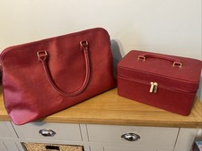 Estee Lauder Travel Bag Make Up Case Red Snakeskin pattern Vintage 