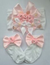 Romany Baby Socks And Headband Set 0-3 Months Pink Flower Bows Butterfly Charms