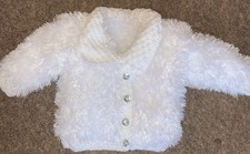 Hand Knitted Girls White eyelash yarn Cardigan 3-6 Months