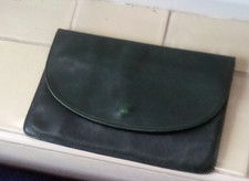 Enny classic extra large dark green leather  flap over front purse 7.5 x 5 vgc