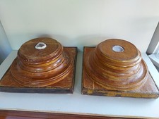 Pair Vintage Huge Square Heavy Wooden Candle Stands, Iron Surround, 35x35cm
