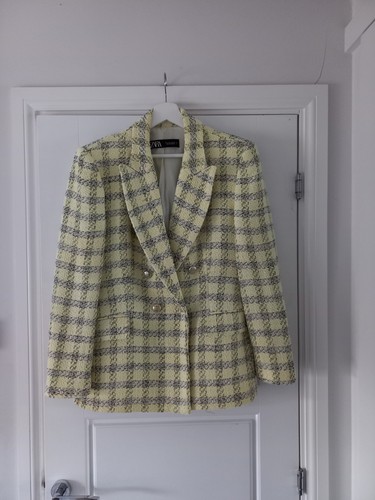 Zara yellow black check boucle - zara,