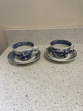 Yuan Woods And Son willow  Blue And White Tea Cup And Saucer Set of Two