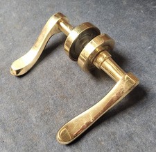 Pair of Used Brass Door Handles on Brass round Backplates