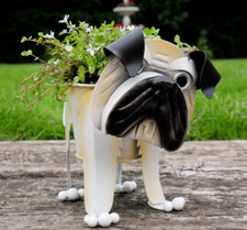 Pug Nodding Dog Planter Metal