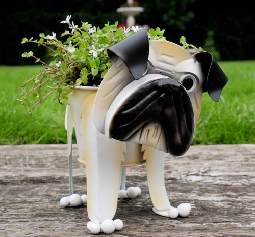 Pug nodding dog - planter, metal