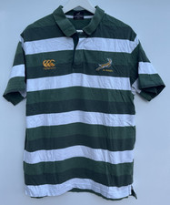 South Africa Rugby Polo Shirt Canterbury Green Striped Short Sleeve Mens Large L