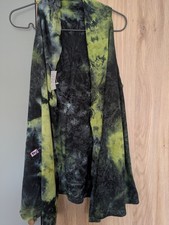 Tie Die Waist Coat Green Hippy Sleeveless Top One Size Soft Cotton