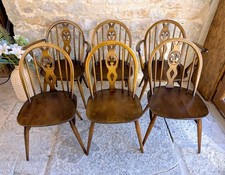 6 Ercol 371 Dining Chairs with Carvers - Fleur De Lys - Old Colonial