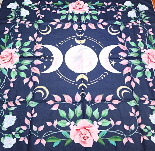 Triple moon floral altar cloth - moon,