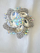 Extra Large Statement 90's Vintage Brooch 4"  Multicolored Rhinestones Floral
