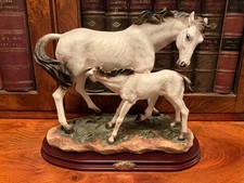 Large Vintage Academy Collection White Mare & Foal Horse Figurine on Plinth