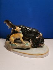Antique 19th German ERNST BOHNE SONS  Porcelain Figurine Hunting Dogs .