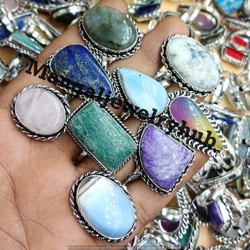 Blue opal mix gemstone - opal, rings