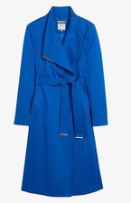 TED BAKER Wrap Coat Womens TB 2 UK 10 Rosina Blue Midi Length Belted Wrap NEW