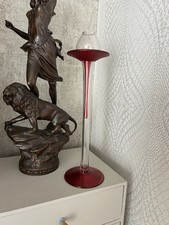 Vintage, Clear And Red Sparkling Glass Candlestick Very Festive