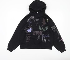 Zara Girls Black Hoodie 13-14 Years Graphic Punk Rock Pullover